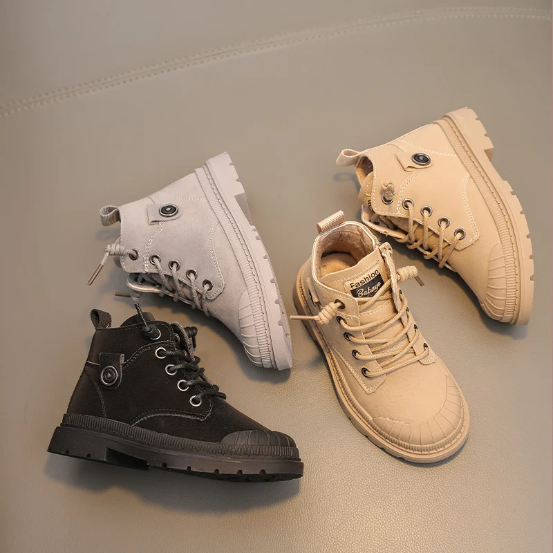 

Babaya Children's Martin Boots Boys Leather Boots Girls Snow Boots Cotton Shoes Plus Velvet 2020 Winter New