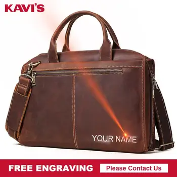 

KAVIS Vintage Men's Genuine Leather Briefcase Crazy Horse Cowhide Leather Crossbody Messenger Male Laptop Bag Men Business Trave