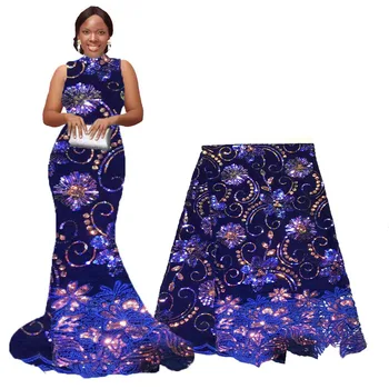

2020 New Sequins Lace Fabrics African Nigerian Tulle Mesh Lace Fabric for Asoebi Wedding Velvet Lace Fabrics with Sequins