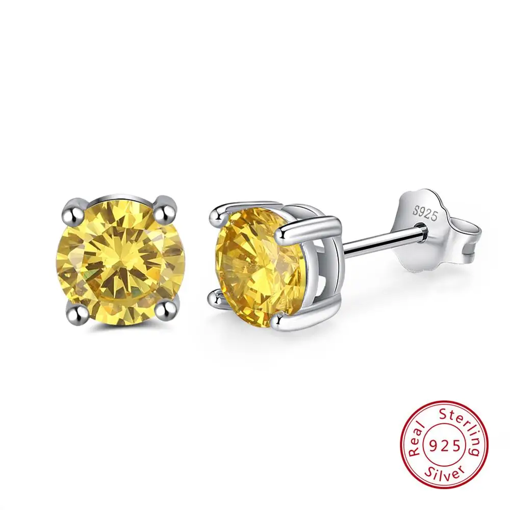 ORSA JEWELS 925 пробы серебряные женские серьги гвоздики зубец Установка AAA черный кубический цирконий простые серьги Модные ювелирные изделия SE84-B - Цвет камня: Yellow Zircon