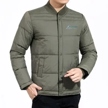 Мужская куртка-пуховик на утином пуху; сезон осень-зима; Теплые повседневные куртки-пуховики со стоячим воротником; Мужская Легкая однотонная верхняя одежда; пальто; одежда; 4XL