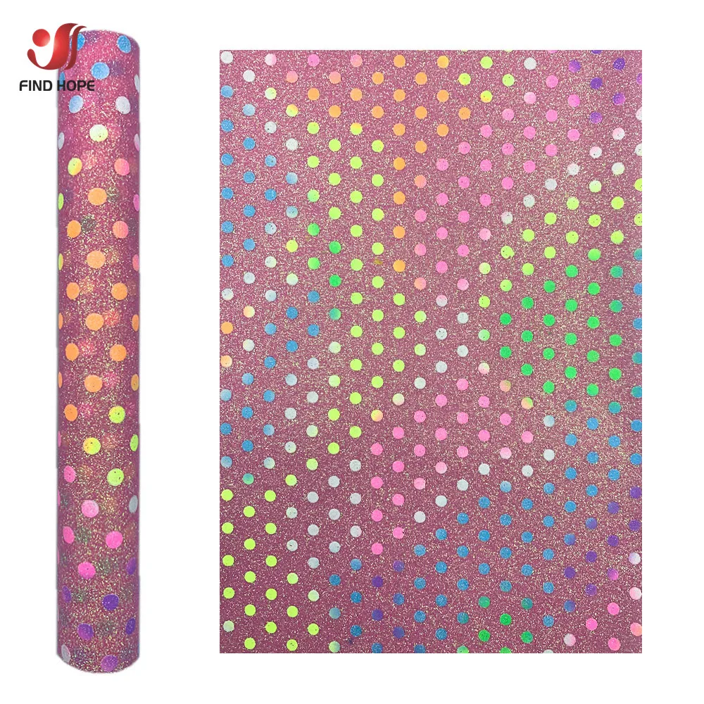 Iridescent Vinyl With Polka Dots Sewing PU Faux Leather Fabric For DIY Making Brooch Bow Earring Craft Accessories Decor