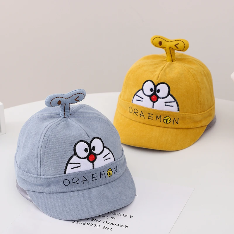 Детские шапки для малышей милые Doraemon маленьких девочек ветрозащитные весенние