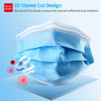 

100pcs Mask Disposable Nonwove 3 Layer Mask Mouth Face Mask Safe Anti-Dust Fog Breathable Dustproof Protective Masks Ear Loop