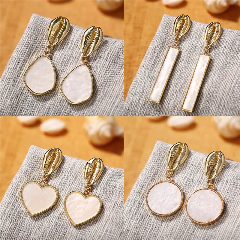 

1Pair Bohemia Geometric Heart Acrylic Dangle Earrings European Alloy Shell Drop Earring For Woman Beach Personality Jewelry E370