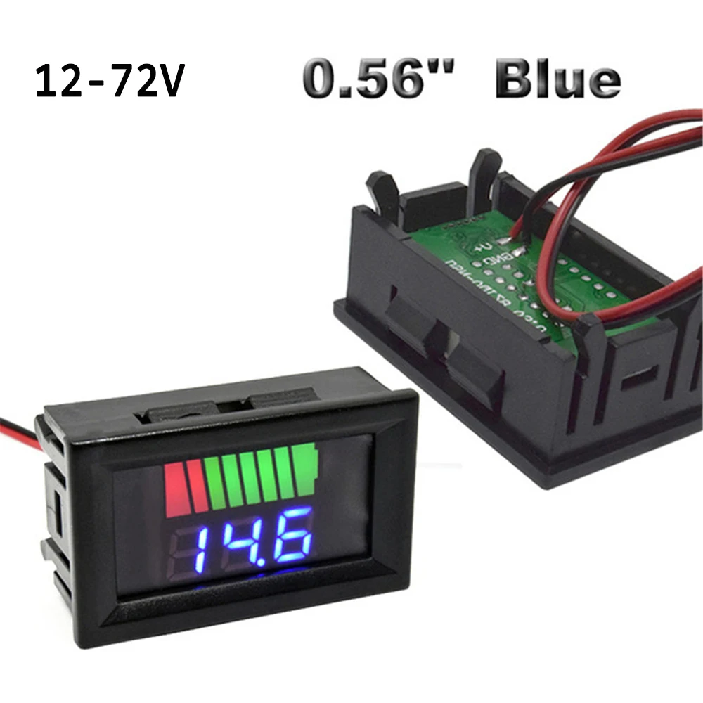 Compact LCD Digital Voltmeter & Battery Capacity Indicator - Red/Blue Display