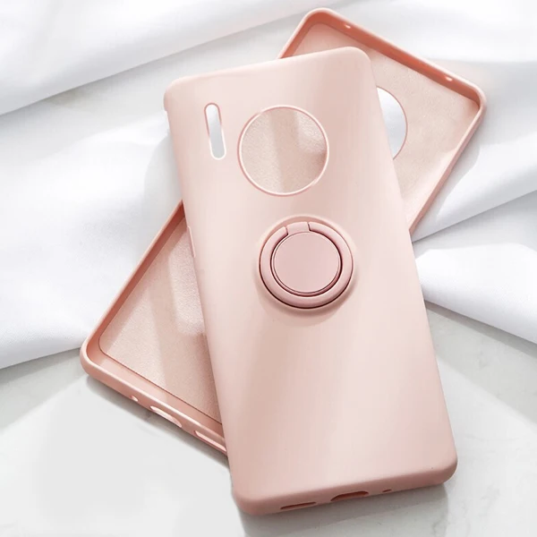 Жидкостный Мягкий силиконовый чехол с кольцом-держателем для huawei mate 30 20 Pro P30 P20 mate 20 10 Lite Y9 Prime автомобильный Магнитный чехол для телефона - Цвет: Pink
