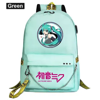 

New Hatsune Miku Backpack For Teenager Girl Schoolbags Women With USB Charging Chain Bundle Backpack Daily Travel Bags Book Bags