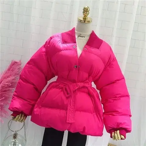 red Korobov Korean Long Sleeve V-Neck Solid Slim Women Parkas Winter Warm Single Breasted Jackets Vintage Female Coat 79116 - Цвет: red
