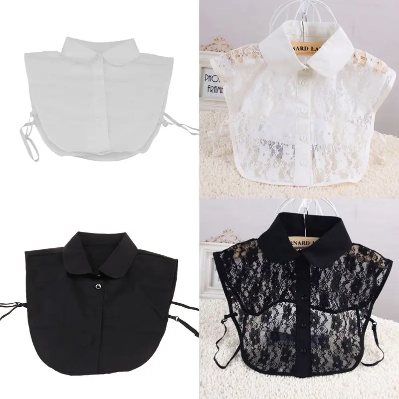 

Women Pure Color Lace Detachable Lapel Choker Necklace Shirt Fake False Collar C90E New For Women