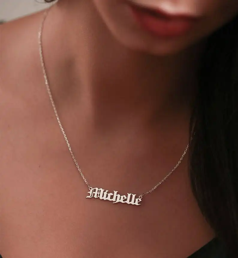 

Personalized Gothic Name Necklaces For Women Baby Custom Nameplate Jewelry Bijoux Femme Rose Gold Friendship Necklace Birde Gift