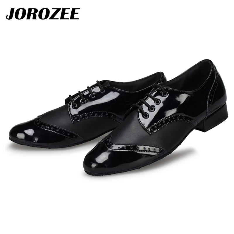 JOROZEE Men Dance Shoes Party Square Modern Dancing Shoes Black White PU Low Heel Soft Outsole 4