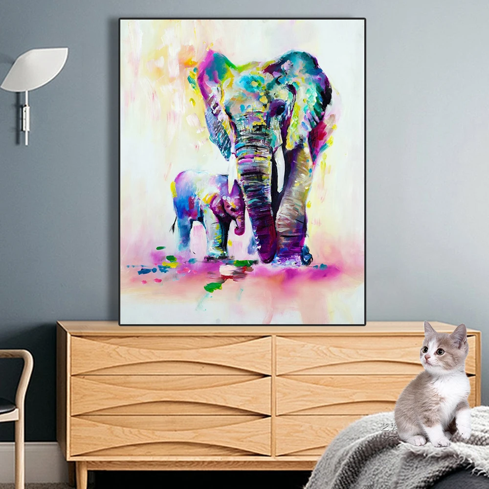

Laeacco Abstract Watercolor Canvas Painting Elephant Posters And Prints Wall Art Picture Modern Home Decoration Room Home Decor