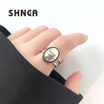 

Retro Punk 925 Sterling Silver Fine Jewelry Oval GOOD LUCY Letter Double Twist Open Rings For Women Anillos Mujer BC054