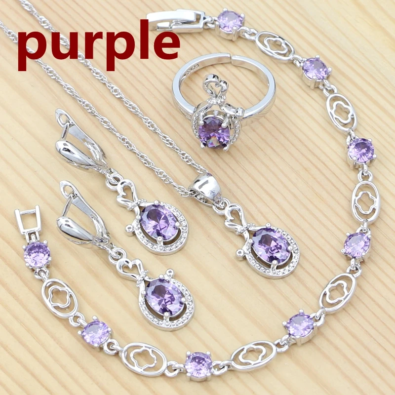 925 Sterling Silver Bridal Jewelry Set Sapphire Ring Earrings Bracelet Necklace Pendant for Women Party Accessories silver rings 925 Silver Jewelry