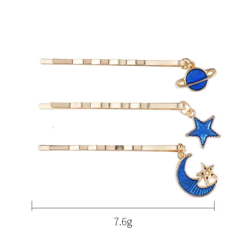 

Hairpins Set Metal Alloy Gold Oil Dripping Geometric Planet Universe Star Moon Type Fringe Hair Clips Ornament Jewelry Headwear