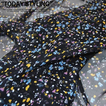 

Black small broken flower silk arranges pirn fold mulberry silk fabrics fabrics