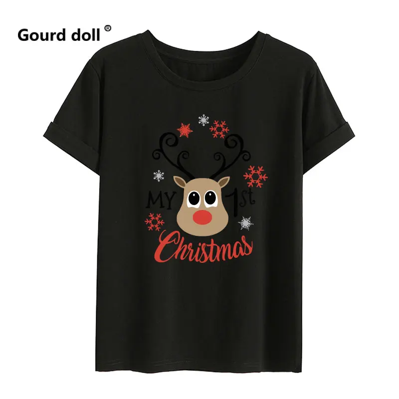 thumbnail image 1 of Ropa a juego para la familia de Feliz Navidad, camiseta para madre, padre, hija, hijo, niño, manga corta roja, estampado de ciervos, moda Harajuku, 1 of 5