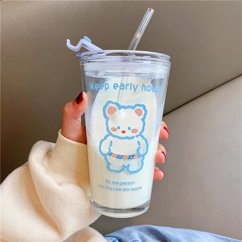 Cute Bunny Glass Cup With Lid Straw Kawaii Coffee Mugs Big Milk Beer Wine  Drinking Glasses Korean Water Juice Cup Drinkware Gift - AliExpress