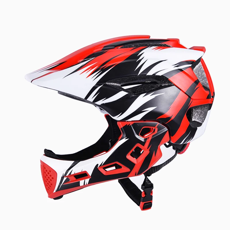Детский красный Полнолицевой велосипедный шлем для бездорожья, спортивный шлем для автомобиля, защитный велосипедный шлем для горного велосипеда, шлем для горного велосипеда - Цвет: Red  white