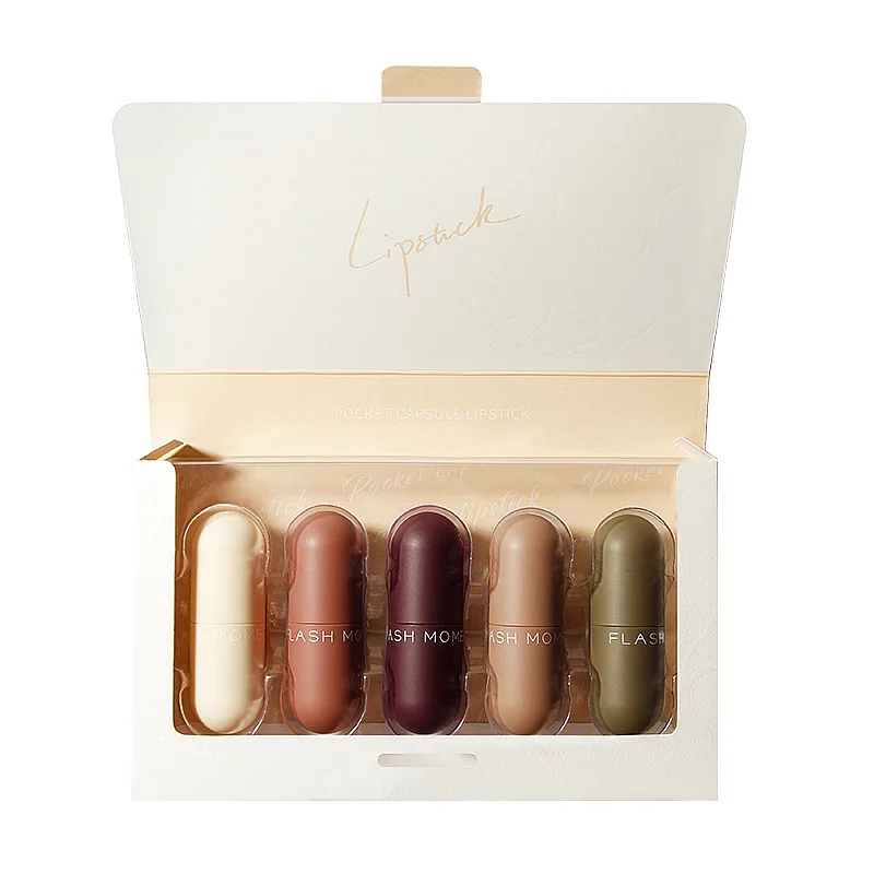 

Mini Capsule Lipstick Set Sample Set Gift Box Trembling Net Red Live 5 Not Easily Decolorized Fog matte