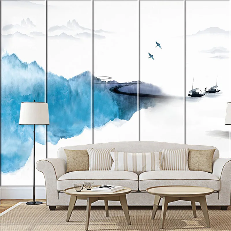 

New Chinese Style Landscape Ink Hard Soft Backdrop Bedroom Bedside Soft Bag Painting Leather Customizable Soft Bag Hanging Paint