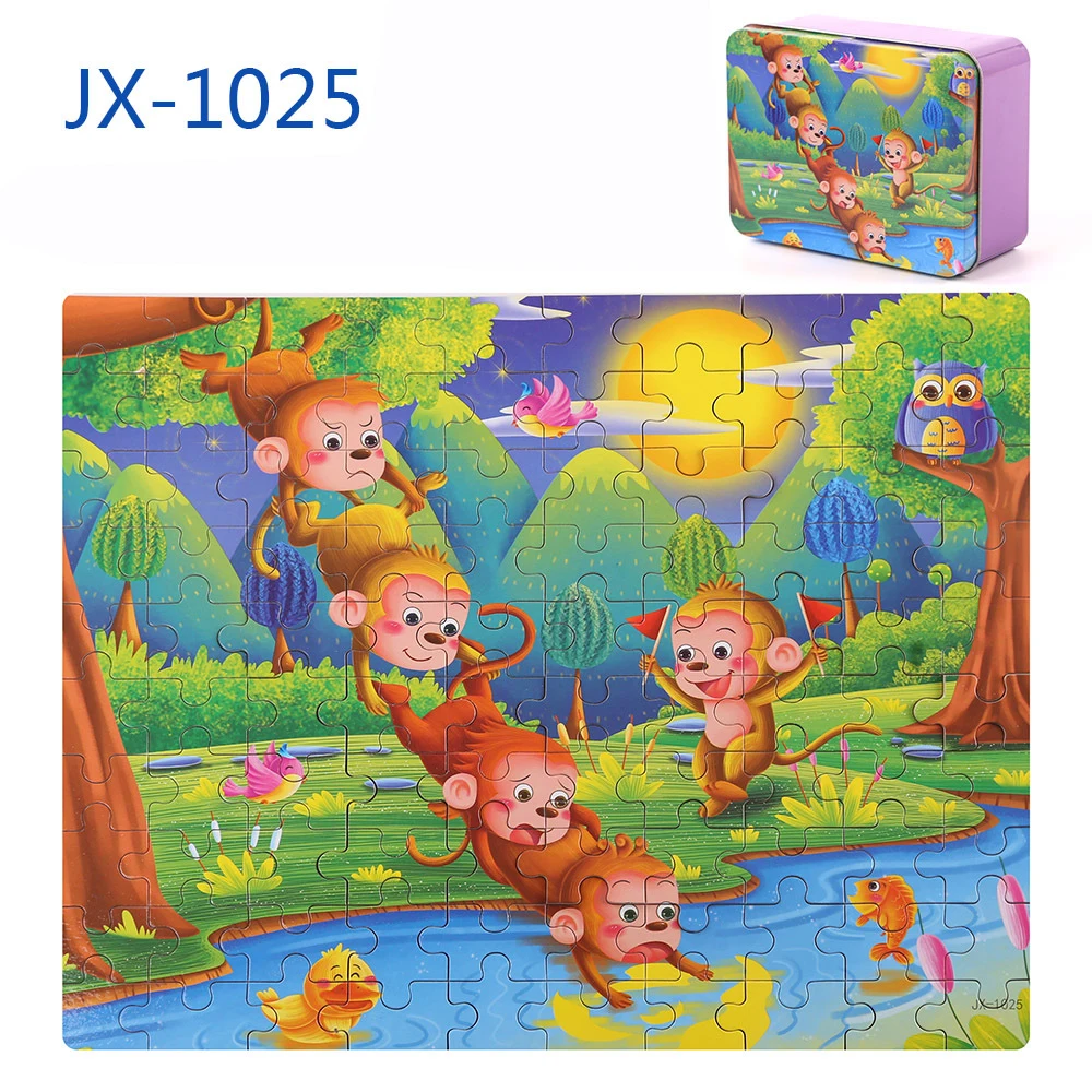 Hot 100 Pieces Wooden Puzzle Kids Cartoon Animal Dinosaur Jigsaw Puzzles Baby Educational Learning Toys for Children Boys Girls 21