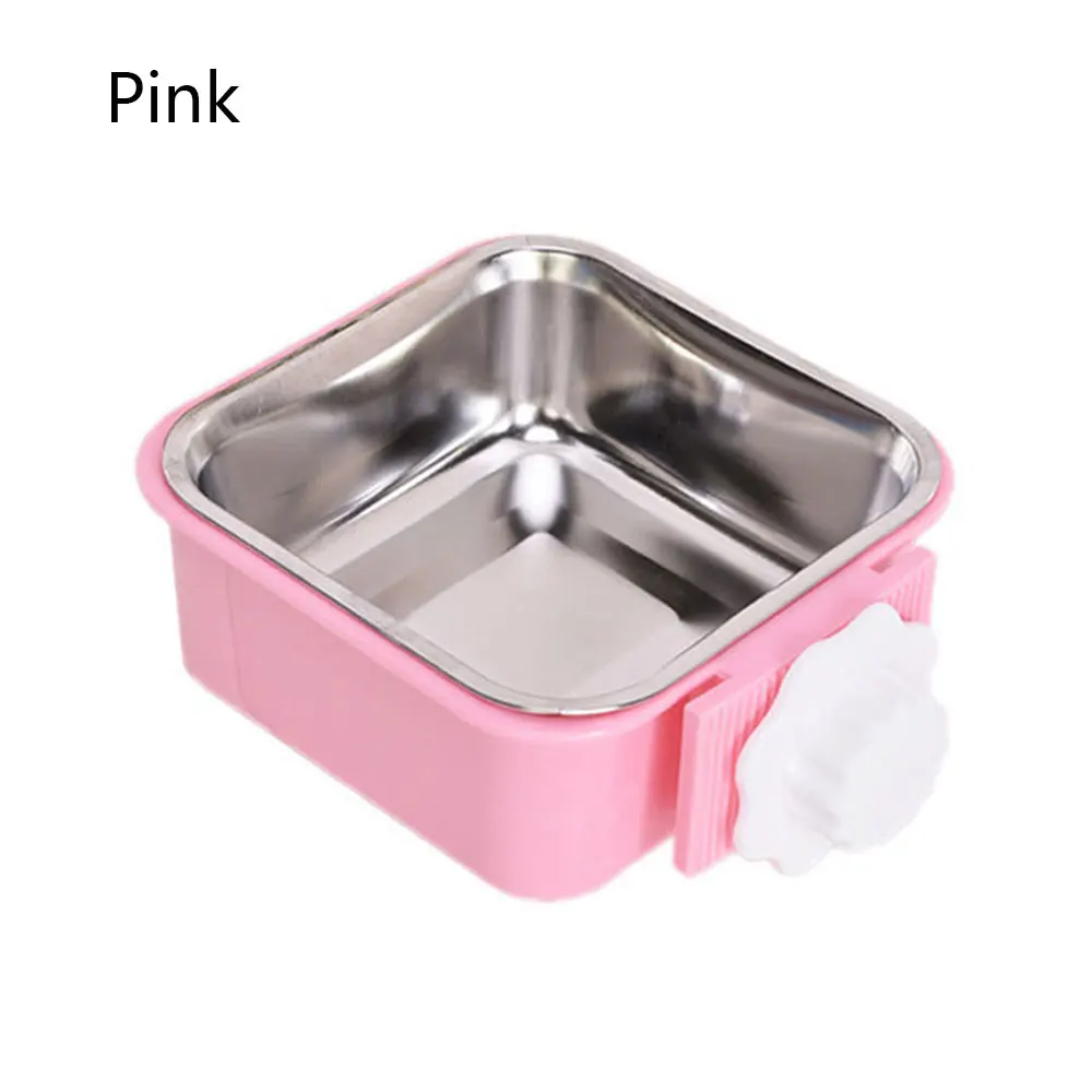 Pink Миска для кормления домашних собак и кошек Подвеска из нержавеющей стали Кормушка для кошек для клетки легкая чистка миски для воды для кошек товары для животных, собак - Цвет: Pink