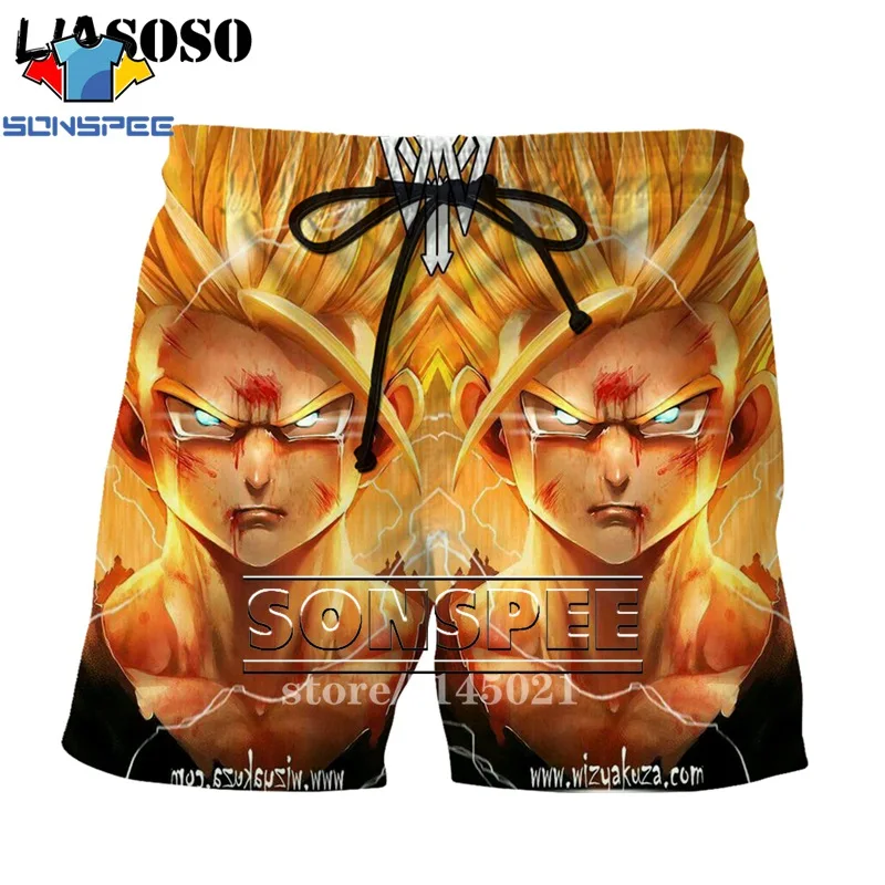 SONSPEE мужские шорты с 3d принтом японского аниме DBZ Dragon Ball Z Son Goku Kakarotto, пляжные повседневные шорты, пляжные шорты D01 - Цвет: Черный
