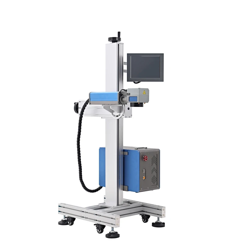 

Faith 50w Bule Flying Fiber Laser Marking Machine With Display For Box ,PE,PVC,Gold，Ring，Beer BottleMarking