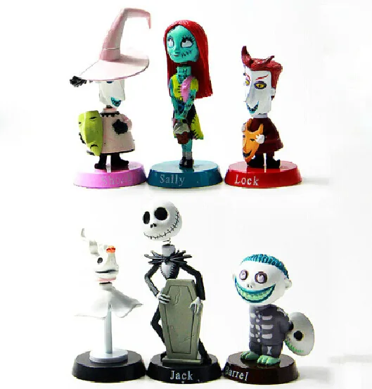 

6Pcs/Set The Nightmare Before Christmas Figures Lock Sally Zero Barrel Shock Jack skellington PVC Action Figure Toy Model Dolls