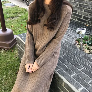 

Women Dress 2019 Winter Black Korean Version of The Bottom Sweater Dress Knit Long Thick Loose Sweater Dress The Dress