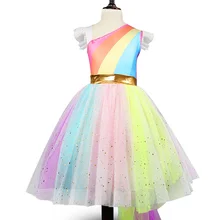 Детское Радужное платье с единорогом для девочек; Детский костюм для костюмированной вечеринки на Хэллоуин для девочек; вечерние платья; свадебная одежда с единорогом