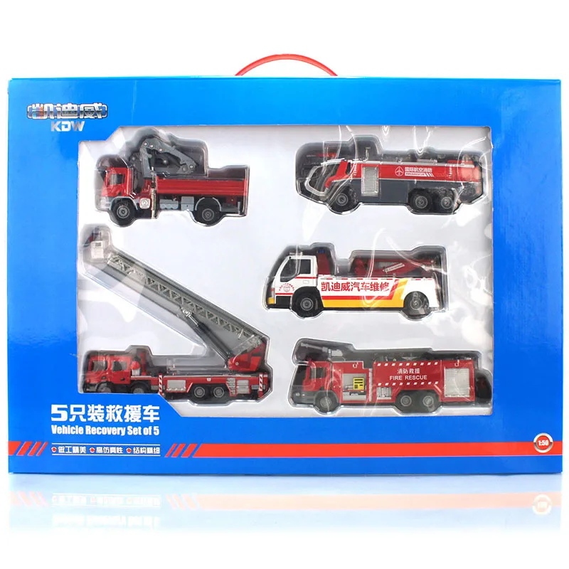 

Kaidi wei wu Loaded Alloy Wreckers Set Fire Truck Trailer Crane Truck Car Model Toy 626032
