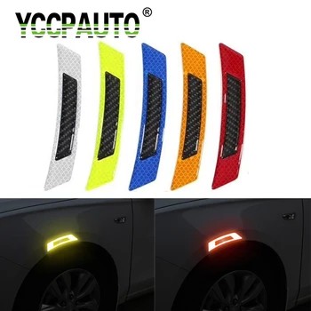 

YCCPAUTO 2Pc Carbon fiber Reflective Strips Car Sticker Auto Truck Motorcycle Wheel Eyebrow Anti-scratch Warning Stickers