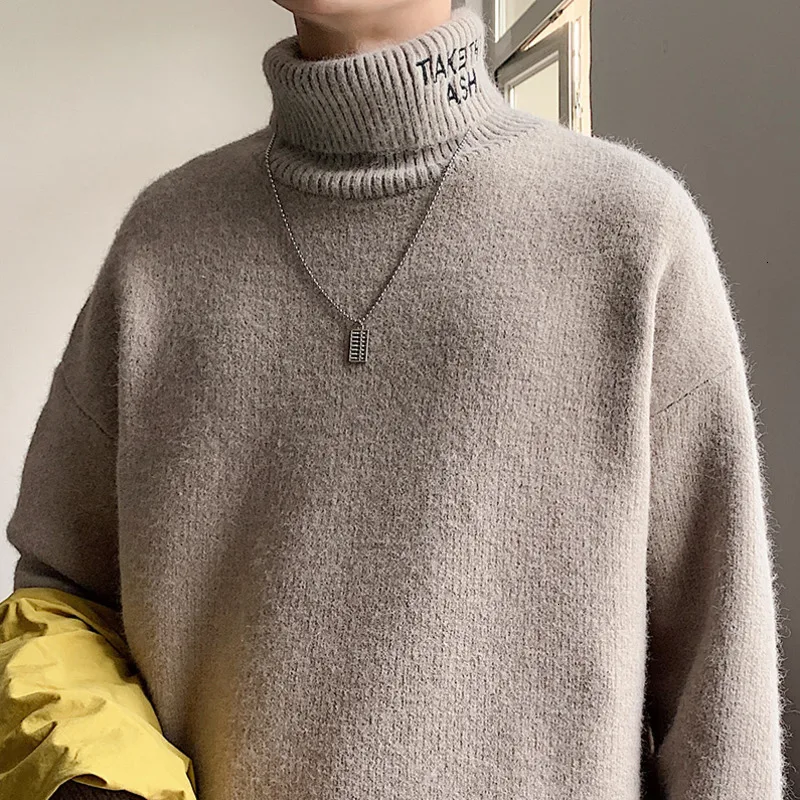Turtleneck Winter Sweater Men's Warm Fashion Solid Color Casual Knit Pullover Man Wild Loose Long Sleeve Sweater Male Clothes