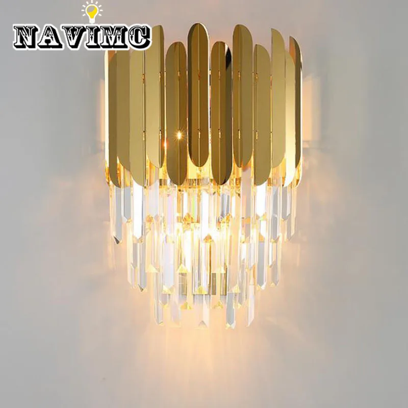 Современный kristallen Wandlamp роскошный золотой rvs Muur Verlichtingsarmaturen кровать Woonkamer Wandlampen