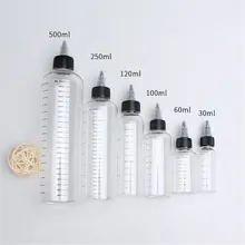1pc/5pcs 30ml/60ml/100ml/120ml/250ml 플라스틱 애완 동물 E 주스 액체 용량 Dropper 병 트위스트 상단 모자 문신 안료 컨테이너