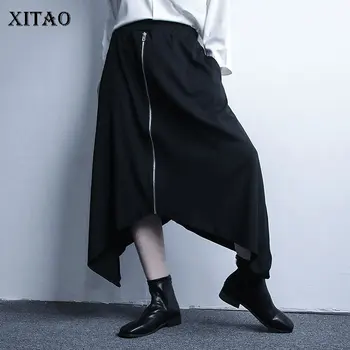 

XITAO Harajuku Personality Skirts Womens Irregular Zipper Women Clothes 2020 Spring Autumn New Wild Black Skirt Trend XJ4106