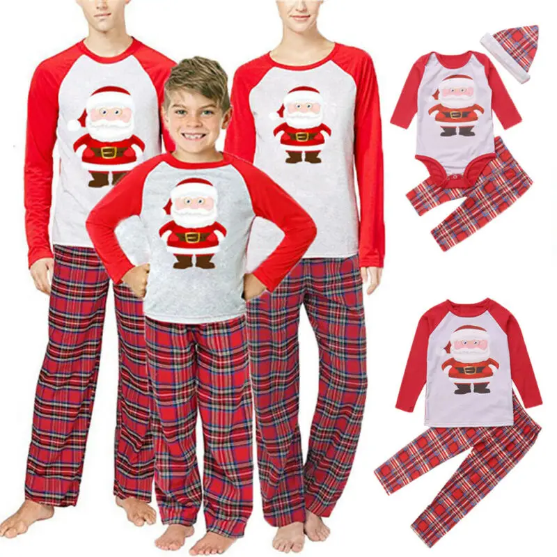 

Christmas Family Matching Outfits Adults Kids Xmas Santa Pyjamas Nightwear Pajamas PJs Clothes Long SLeeve Tops + Pants Set 2PCS
