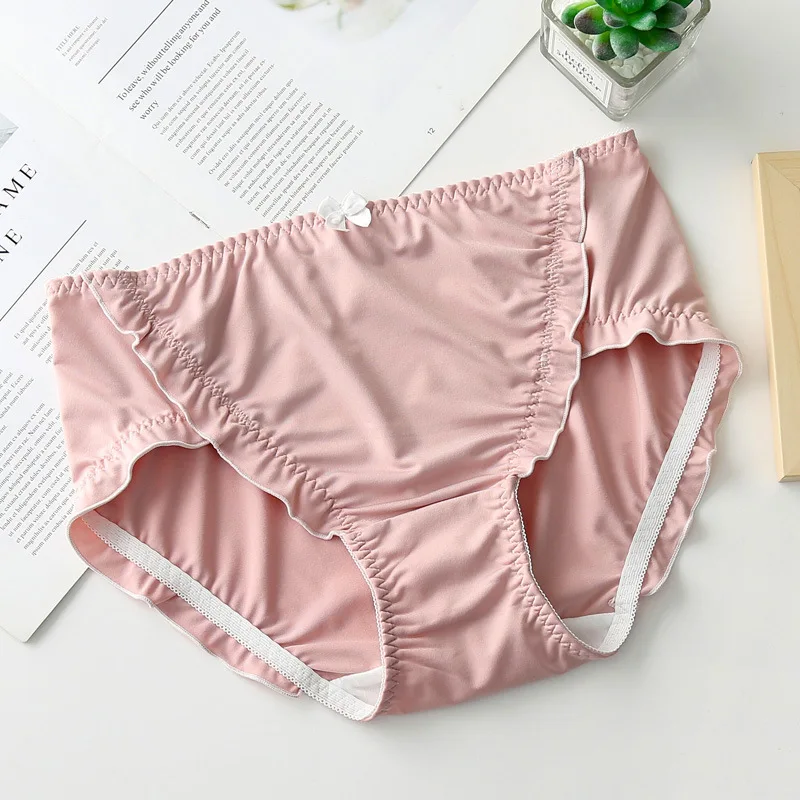 Luxury Silk Satin Panties Sexy Ruffle Female Elastic Women Underpanties Soft Plus Size Silky Underwear Briefs 3XL 4Xl 100KG