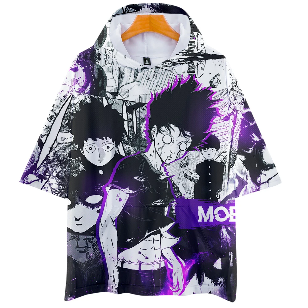Mob Psycho 100 футболка аниме Mobu Saiko Hyaku 3d футболка с капюшоном для мужчин с коротким рукавом летняя забавная толстовка с капюшоном в стиле хип-хоп футболки