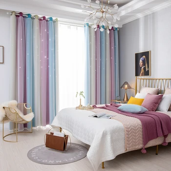 

Window Curtain Double-Layer Drapes Curtain Panel Yarn Curtain Star Window Eyelet Overlay Hollow Out Drapes Window Treatments D30