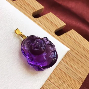 

Top Natural Purple Amethyst laughing buddha Carved Pendant For Woman Man Crystal 19x16x9mm Beads 18K Gold Gemstone Jewelry AAAAA
