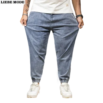 

Mens Streetwear Designer Stretch Jeans Plus Size Loose Fit Denim Jeans for Men Vintage Elastic Waist Oversized Pants Black Blue