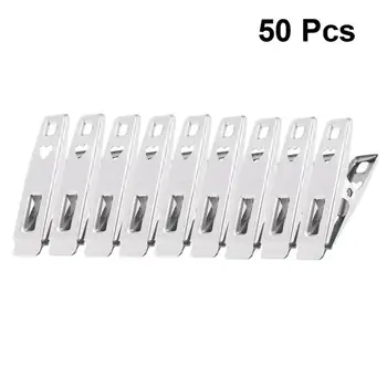 

50Pcs Clothespins Stainless Steel Non-slip Durable Multipurpose Practical Laundry Pegs Clothes Pegs for Underwear Coat Pants