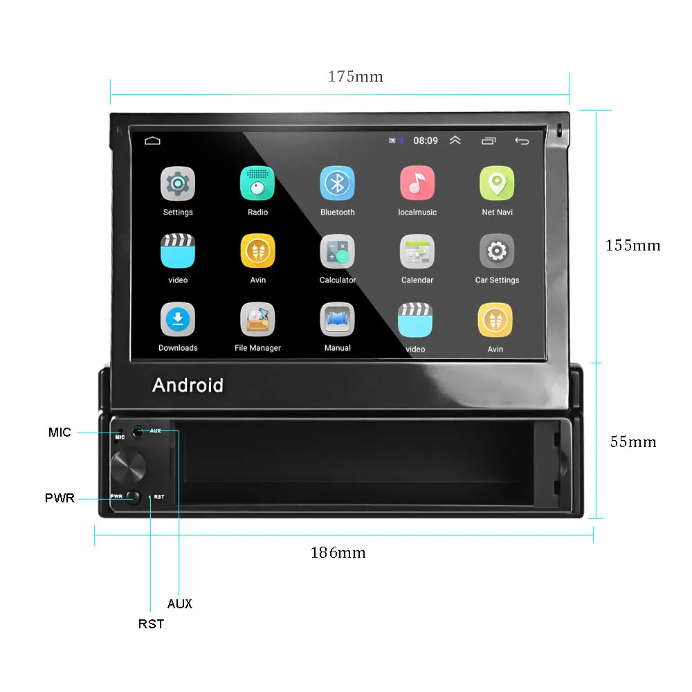 Podofo Android Car Radio Autoradio 1 Din 7'' Touch Screen Car Multimedia Player GPS Navigation Wifi