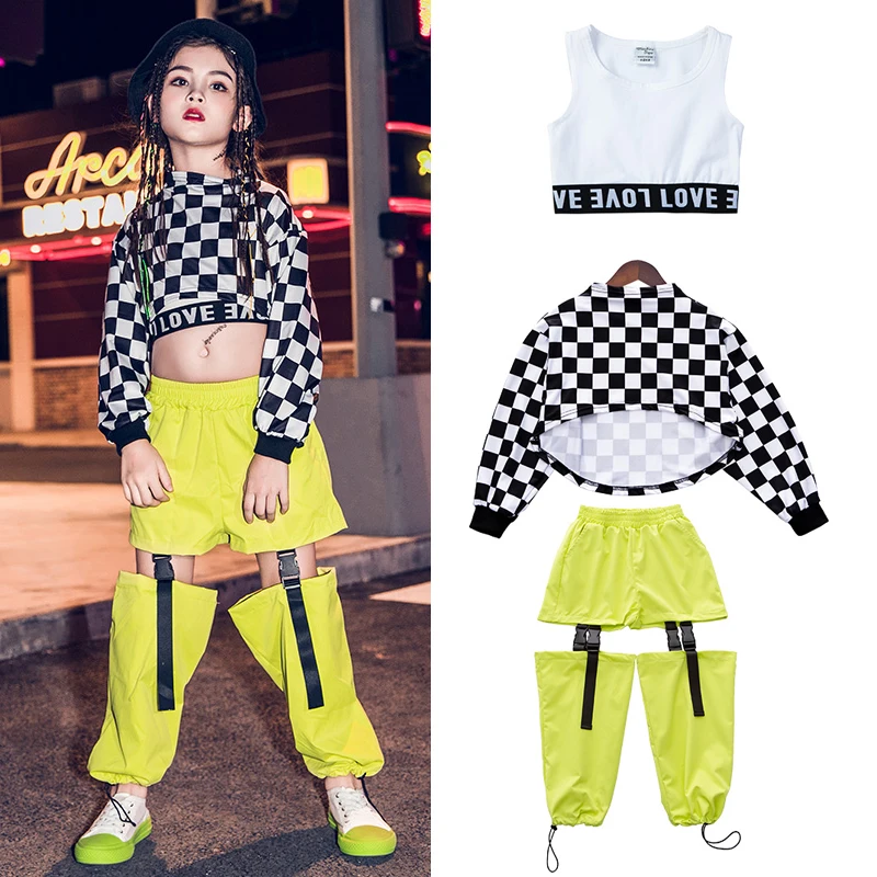 Kids Hip Hop Dancing Clothes For Girls Jazz Dance Costumes Long Sleeve Children Street Dance Clothing Stage outfits DQS2560
