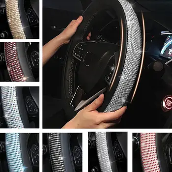 

Inlaid Diamond Car Steering Wheel Cover Rhinestone Cover Steering Wheels Cap Universal Car Accessories Decorating