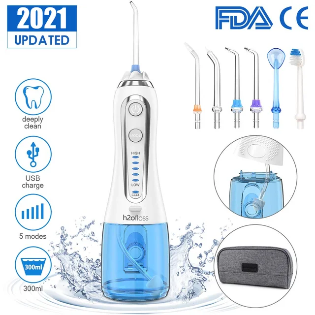 300ml Portable Oral Irrigator USB Rechargeable Dental Water Flosser Jet 5 Modes Irrigator Dental Teeth Cleaner